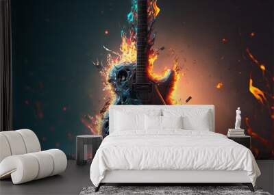 Digital illustration about guitar. Wall mural