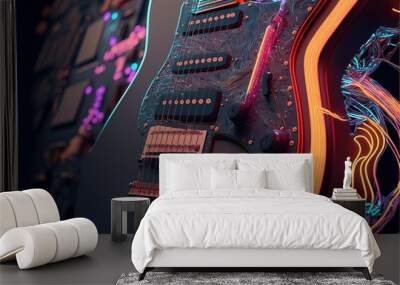 Digital illustration about guitar. Wall mural