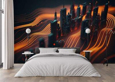 Digital illustration about technology and architecture. Wall mural