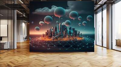 Digital illustration about technology and architecture. Wall mural