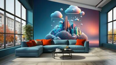 Digital illustration about technology and architecture. Wall mural