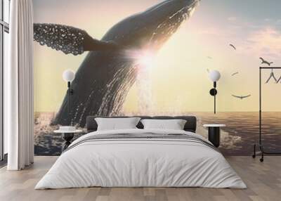 Illustration about whales. Made by AI. Wall mural