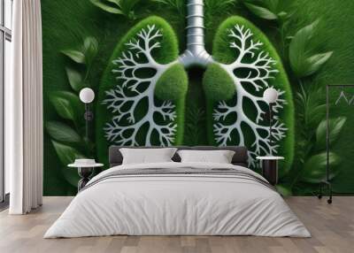 lungs on the background of green grass, lungs of the planet, pulmonary trachea Wall mural