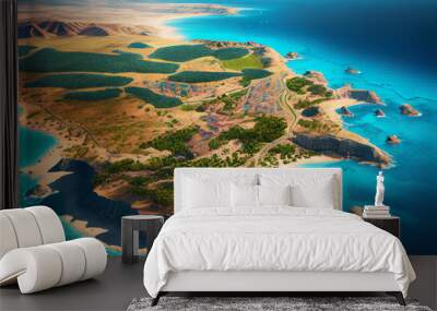 The coastline of Cyprus. Stunning turquoise sea. Generative Ai Art. Picturesque landscape. Aerial view. Wall mural