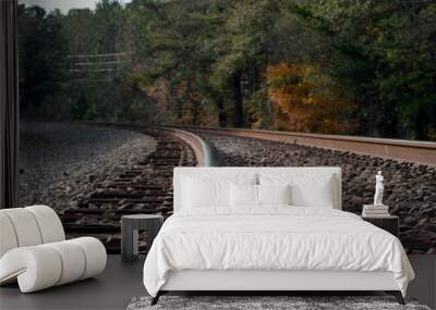 Macro rail on railroad in fall forest 2 Wall mural