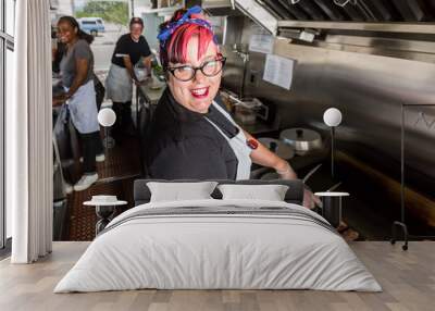 Chef Grills Bacon On a Food Truck Wall mural