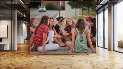 Female Students Sitting on the Ground Wall mural