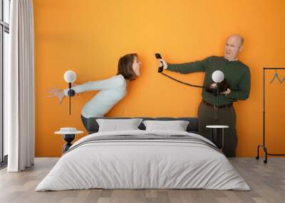 woman screaming on telephone conversation Wall mural