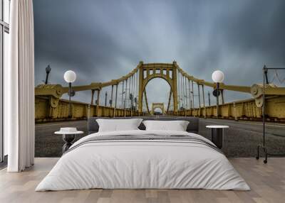 Yellow suspension bridge in Pittsburgh Pennsylvania.  Wall mural