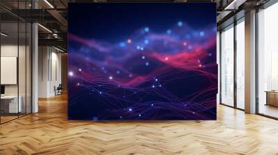 Technology Particle Abstract Background - Pink, Purple & Dark Blue. Wall mural