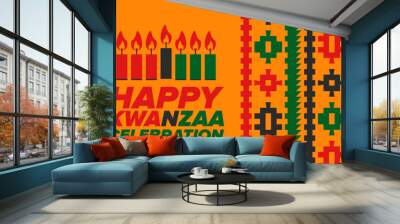 Kwanzaa Happy Celebration. African and African-American culture holiday. Seven days festival, celebrate annual from December 26 to January 1. Black history. Poster, card, banner and background. Vector Wall mural