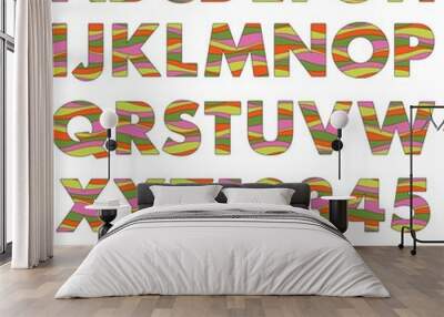  pink green orange wavy stripe alphabet Wall mural