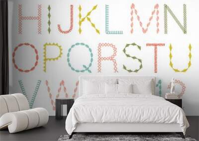 hand stitched vector colorful alphabet font Wall mural