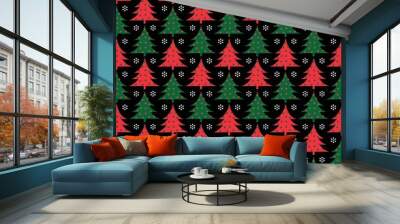 red and green christmas tree pattern on black background Wall mural