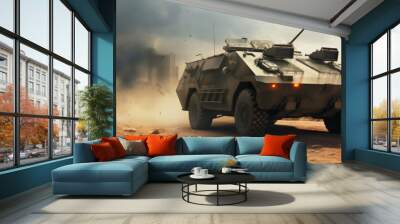 Armored Personnel Carrier in Warzone Operation. Generative ai Wall mural