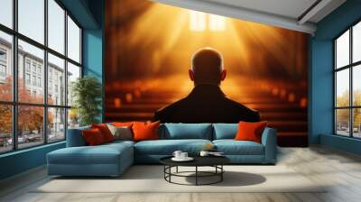 Bald Man in a Church Bathed in Warm Sunlight Wall mural