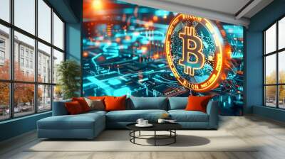 Bitcoin in the Digital Age: Cryptocurrency and Technology. Generative ai Wall mural