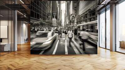 Bustling busy city street dynamic movement. Generative AI Wall mural