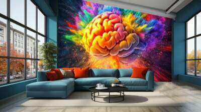 Colorful explosion of a human brain concept Wall mural