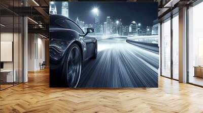 High-Speed Sports Car Racing Through the Urban Night. Generative ai Wall mural