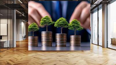 Investment growth concept with trees on coins Wall mural