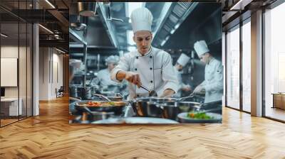 Professional Chef in a Busy Restaurant Kitchen. Generative ai Wall mural