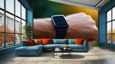 Smartwatch on Wrist with Band Outdoors Wall mural