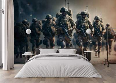 Special forces soldiers go to military operation. Generative AI Wall mural