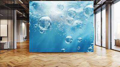 Underwater Serenity: Sunlight and Air Bubbles in Clear Blue Water. Generative ai Wall mural