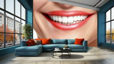 Woman beauty smile white teeth. Stomatology concept. Generative AI Wall mural