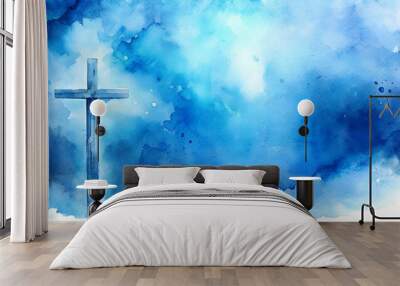 watercolor banner with cross for christian themes Wall mural