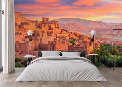 Ait-Ben-Haddou, Ksar or fortified village in Ouarzazate province, Morocco. Prime example of southern Morocco architecture. Wall mural