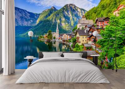 Hallstatt, Austria. Mountain village in the Austrian Alps at twilight. Wall mural