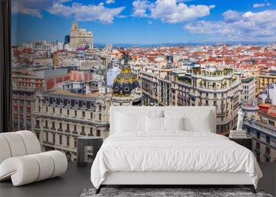 Madrid, Spain. Aerial view of Gran Via, main shopping street in Madrid. Wall mural