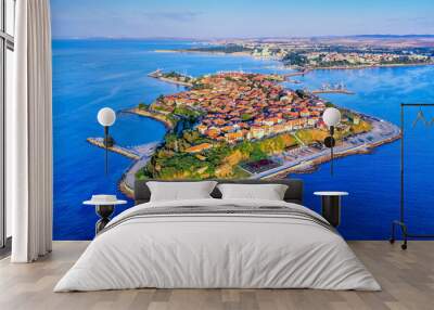 Nessebar (Nesebar), Bulgaria. Aerial view of the ancient seaside town. Black Sea Coast, Burgas Wall mural