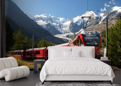 switzerland train at moteratsch glacier Bernina Wall mural