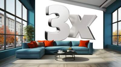 3x number 3d silver isolated white background Wall mural