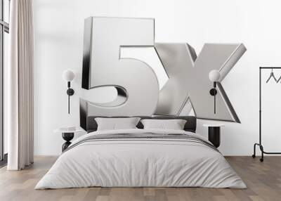 5x number 3d silver isolated white background Wall mural