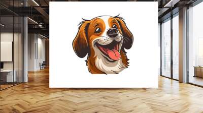 Happy dog face isolated on white background. Smiling puppy sticker. Purebred little dog cartoon character. Funny mascot template. Hand drawing brown pet. Doggy tongue emotional portrait Wall mural