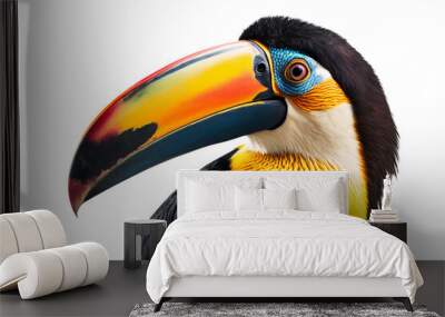 Toucan isolated portrait on white background. Tropical hornbill bird face. Costa Rica wild tucan Wall mural