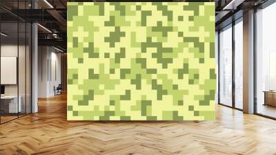 Vector pixel military fabric texture. Ukraine army uniform pattern. Camo horizontal background. Special force print banner. 8bit square flat clothes texture. Hunter green camouflage digital design Wall mural