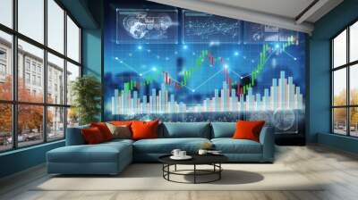 3D rendering stock exchange datas and charts illustration Wall mural