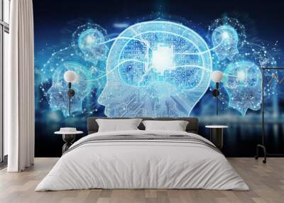 Artificial intelligence digital brain background 3D rendering Wall mural