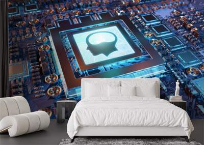 Artificial Intelligence in a modern GPU card 3D rendering Wall mural