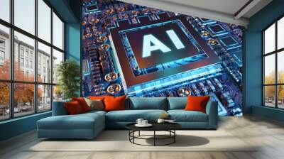 Artificial Intelligence in a modern GPU card 3D rendering Wall mural