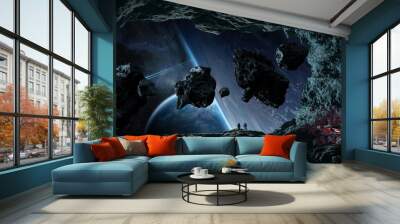 Astronauts exploring a cave in asteroid 3D rendering elements of this image furnished by NASA Wall mural