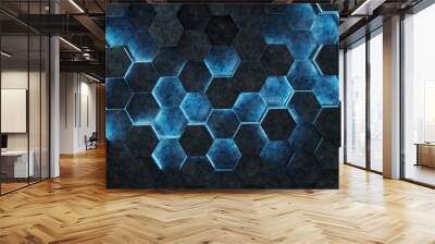 Black and blue hexagons background pattern 3D rendering Wall mural