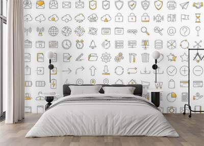 Black and orange business thin line icons set on white background Wall mural