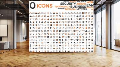 Black and orange web business technology icons set Wall mural