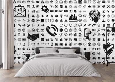 Black web business technology icons set Wall mural